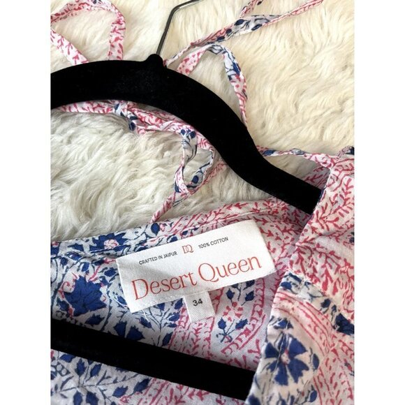 Desert Queen Gypsy Top Vibrant Paisley Pink Blue Size 34 / XS / 2 US 100% Cotton - Picture 7 of 11